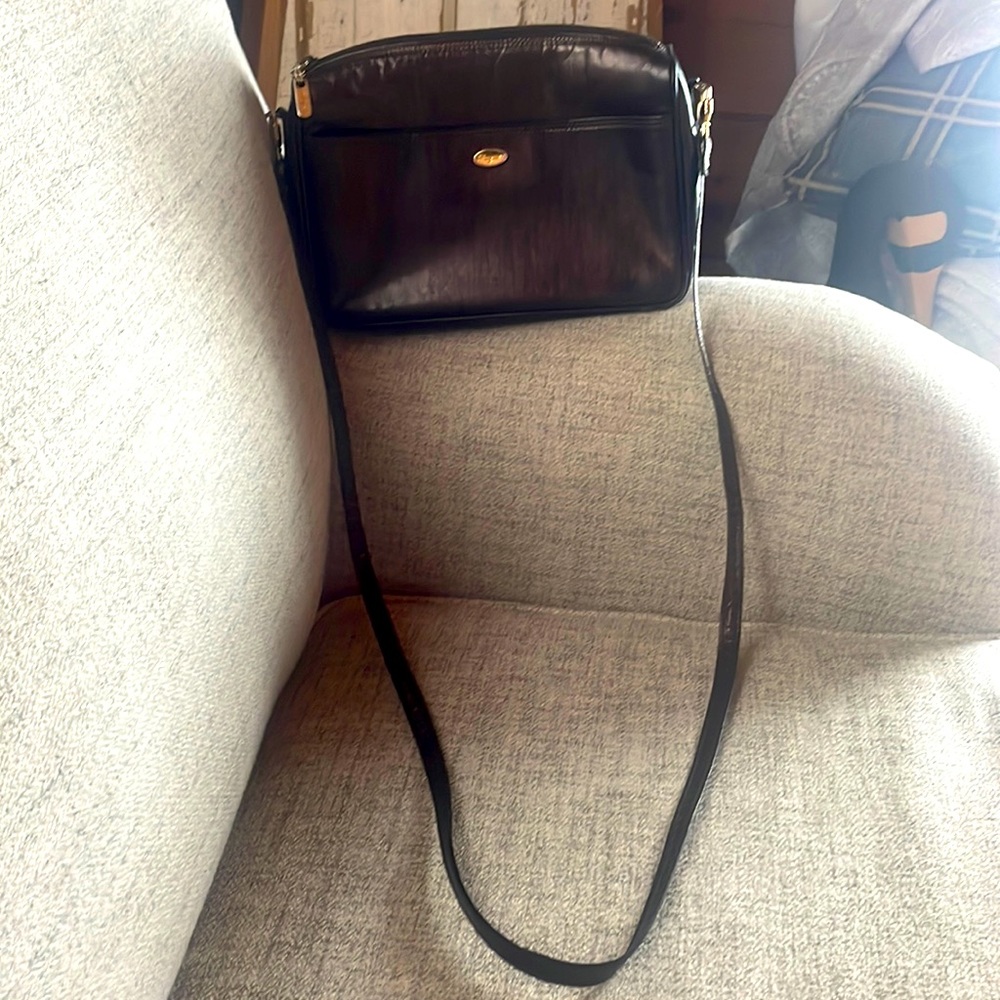 Salvatore Ferragamo chestnut chocolate brown crossbody bag w gold tone hardware